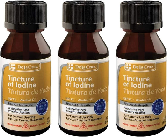 De La Cruz Tincture of Iodine, Made in USA, 1 FL. OZ. (3 BOTTLES) Exp. 07/2027