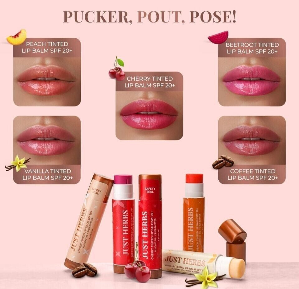 Just Herbs Tinted CHERRY Lip Balm for Unisex for Dark Lips to Lighten 4 G