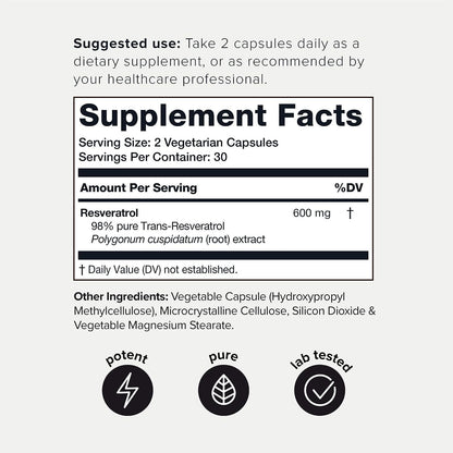 Toniiq Ultra High Purity Resveratrol Capsules - 98% Trans-Resverat