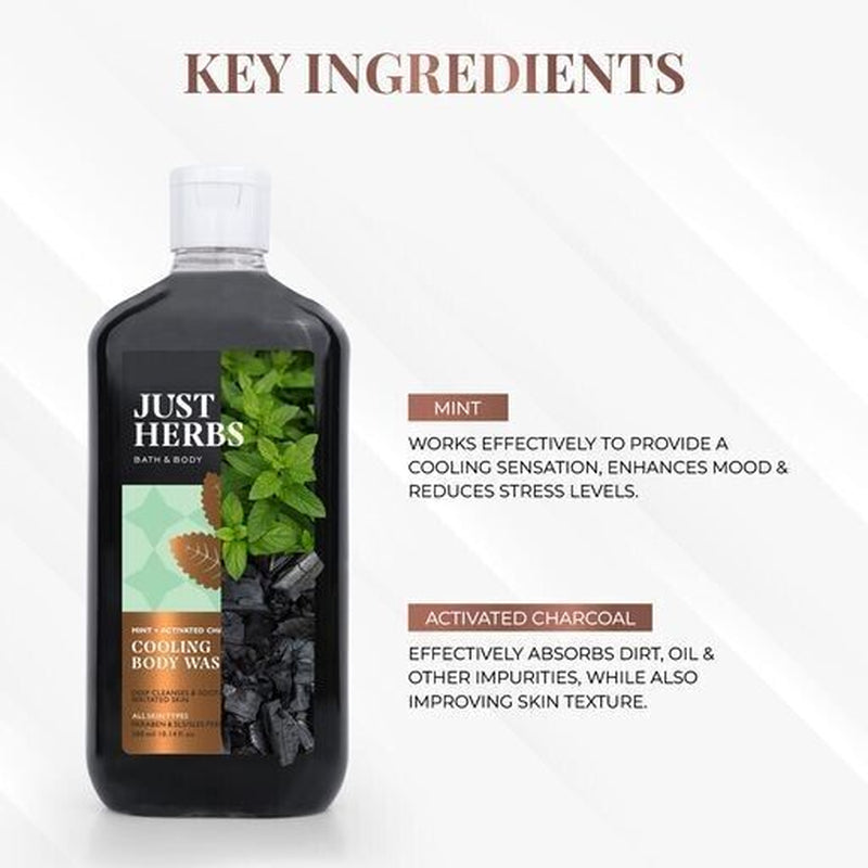 Just Herbs with Mint and Activated Charcoal Body Wash for Men and Women