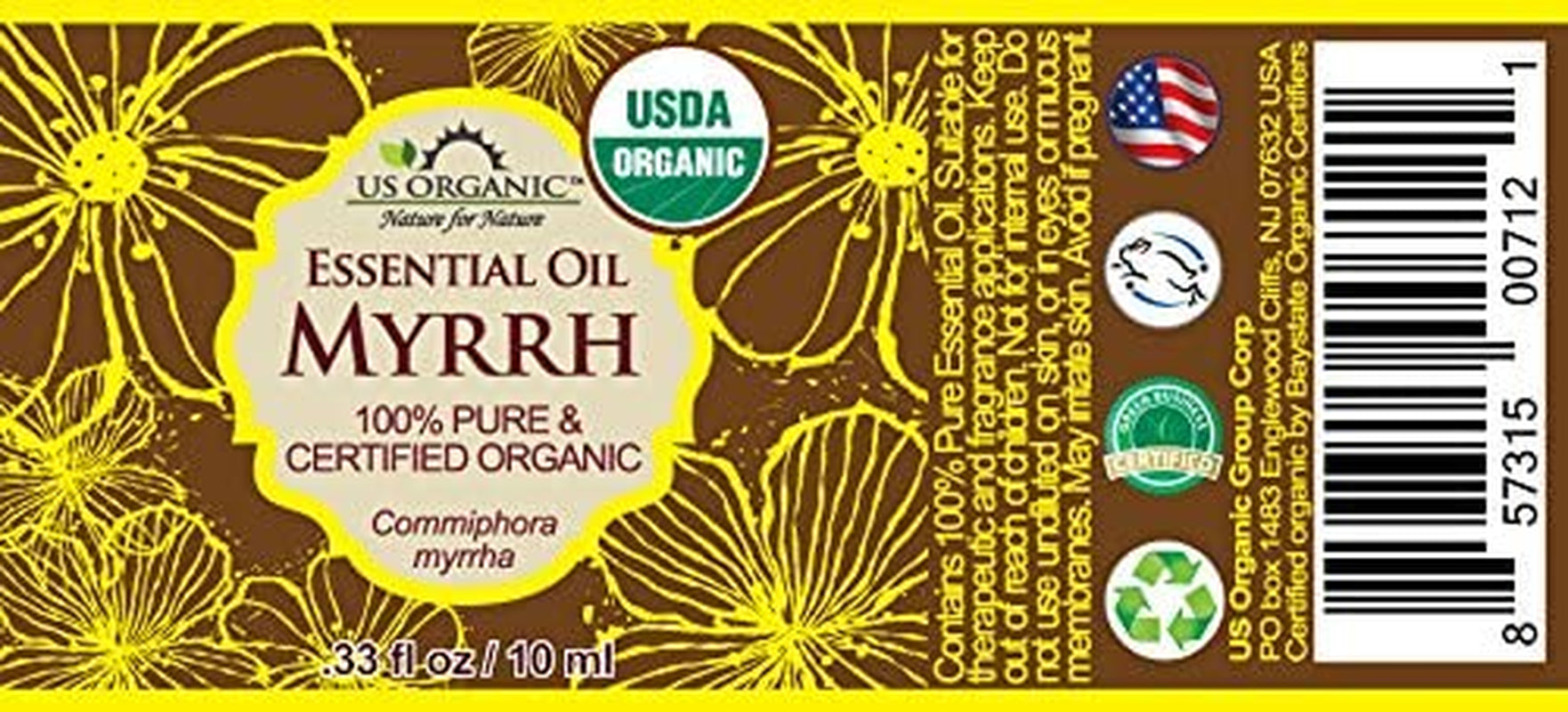 Pure Myrrh, Frankincense Essential Oil Combo 100%-USDA Certified Organic