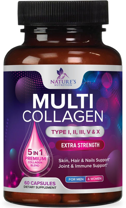 Collagen Peptides Pills 1000Mg Hydrolyzed Collagen Capsules (Types I,II,III,V,X)