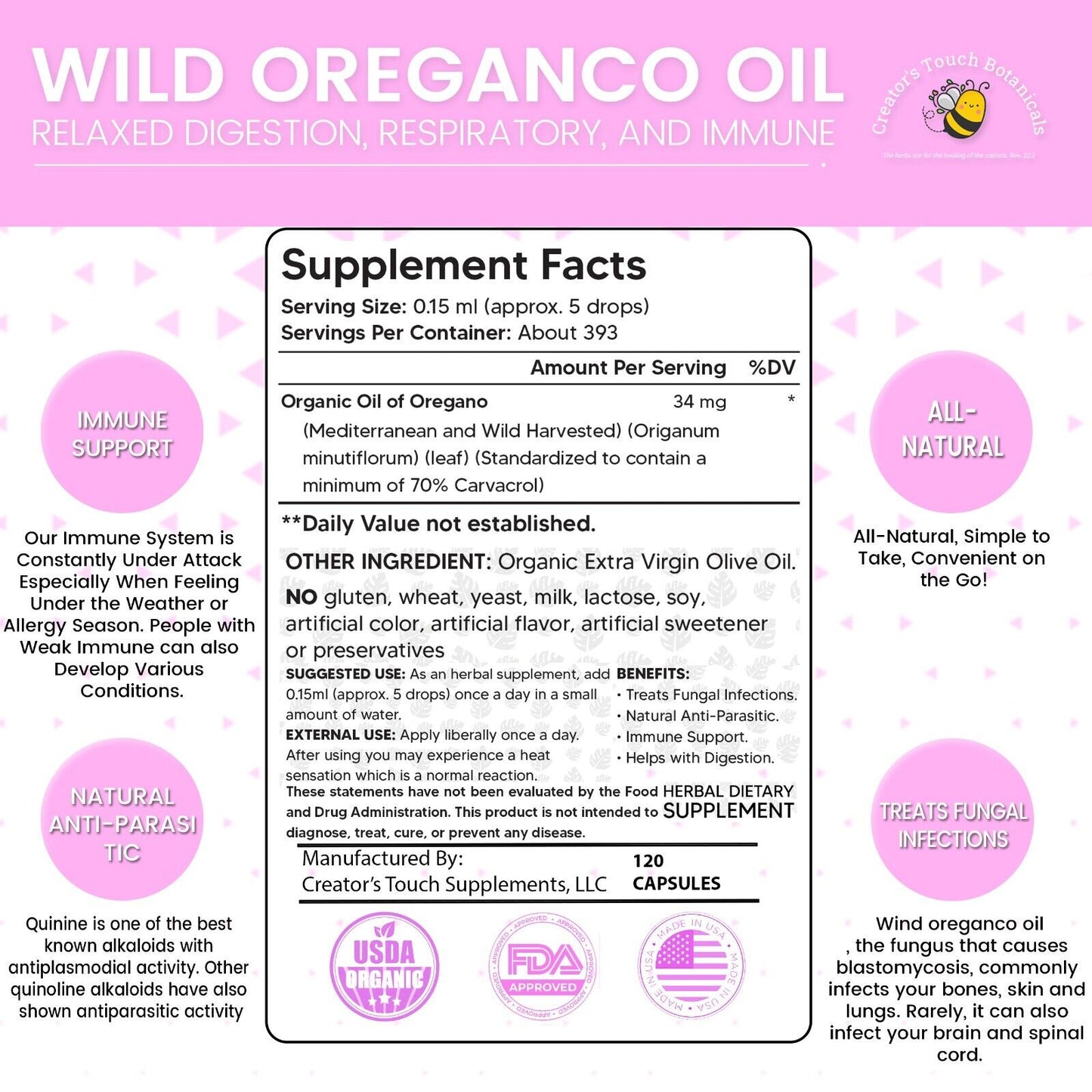 Wild Mediterranean Oil of Oregano, Immune, Respiratory 2 Fl. Oz. Bottle!