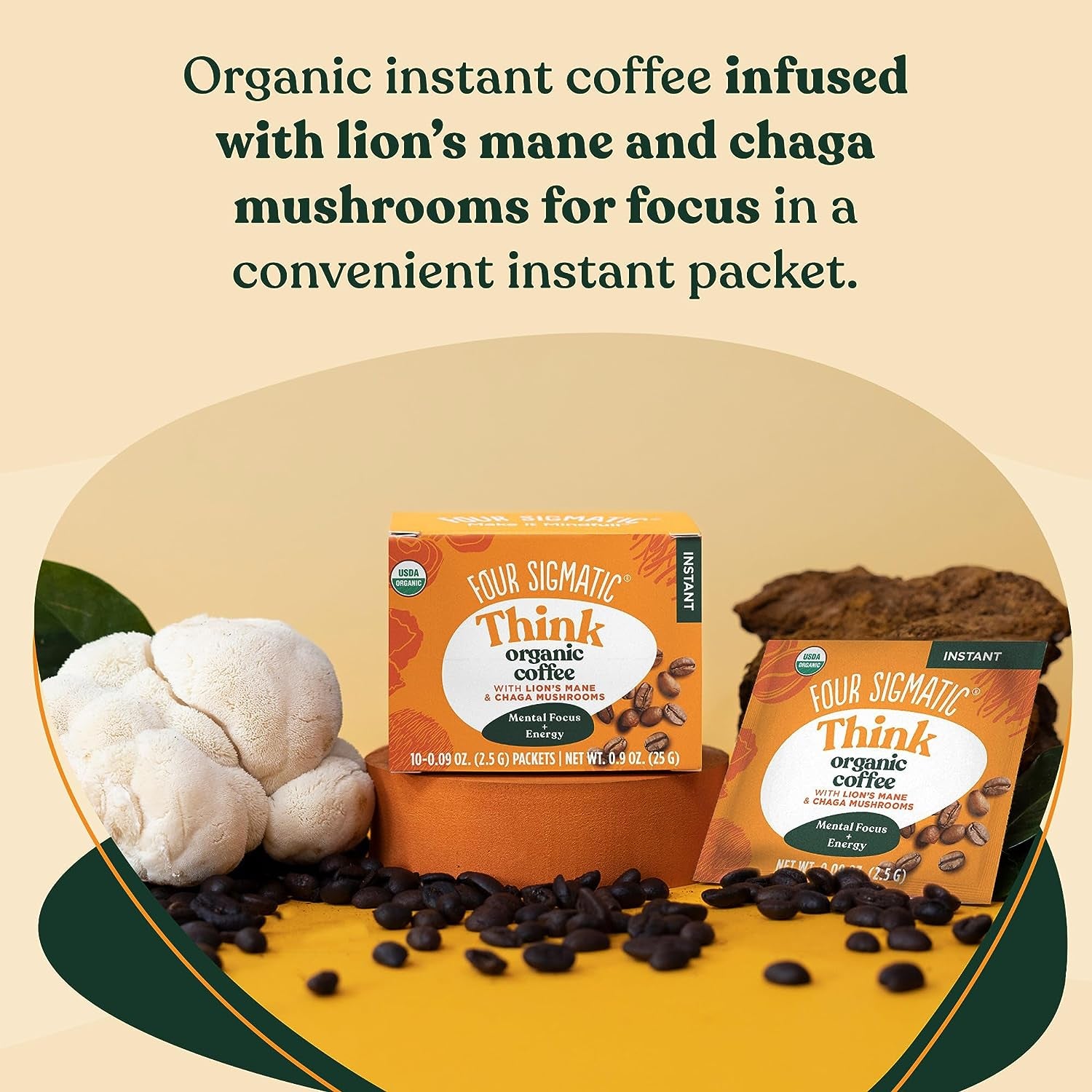 Four Sigmatic Foods Mushroom Instant Coffee, Organic and Fair Trade with Lions M