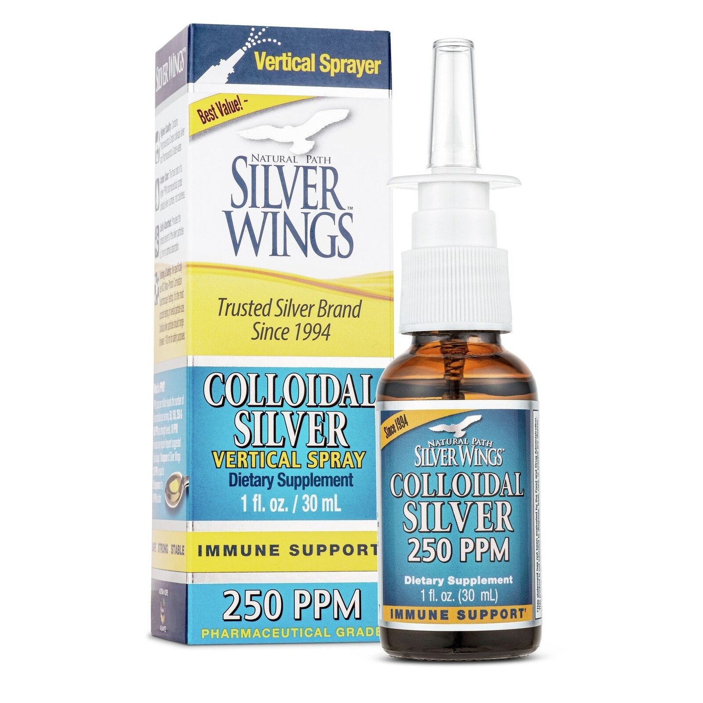 Natural Path Silver Wings Colloidal Silver 250 PPM 1 Oz (30 Ml) Spray