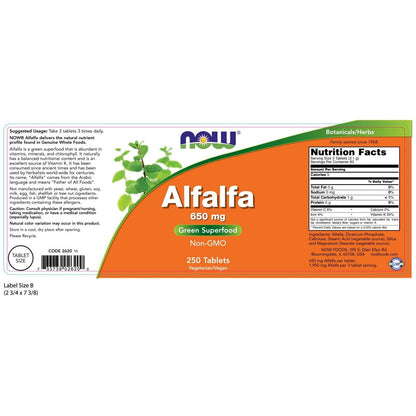 Alfalfa, 650 Mg, 250 Tablets