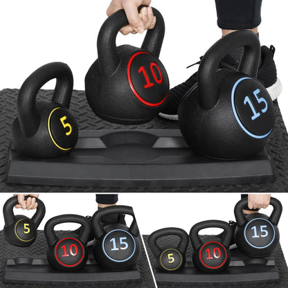 Kettlebell 3-Piece Set Fitness Strength Training Exercise with Base Home Gym