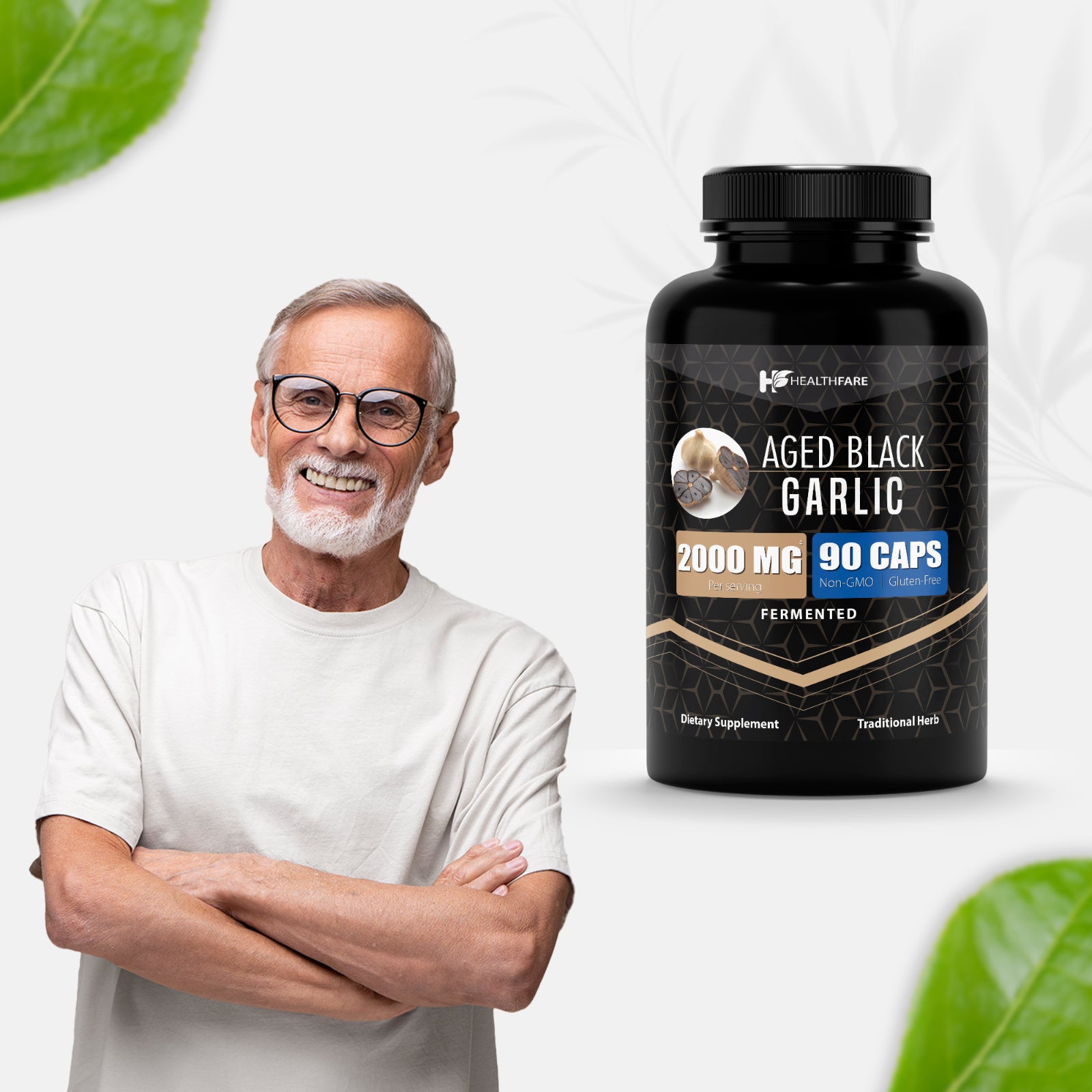 Fermented Black Garlic Extract Dietary Supplement 2000Mg 90 Caps