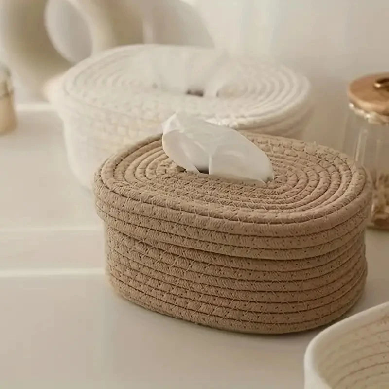 Rope Tissue Box, Wet Tissue Paper Storage Box, Mask Storage Basket, Suitable for Bedroom Living Room Office