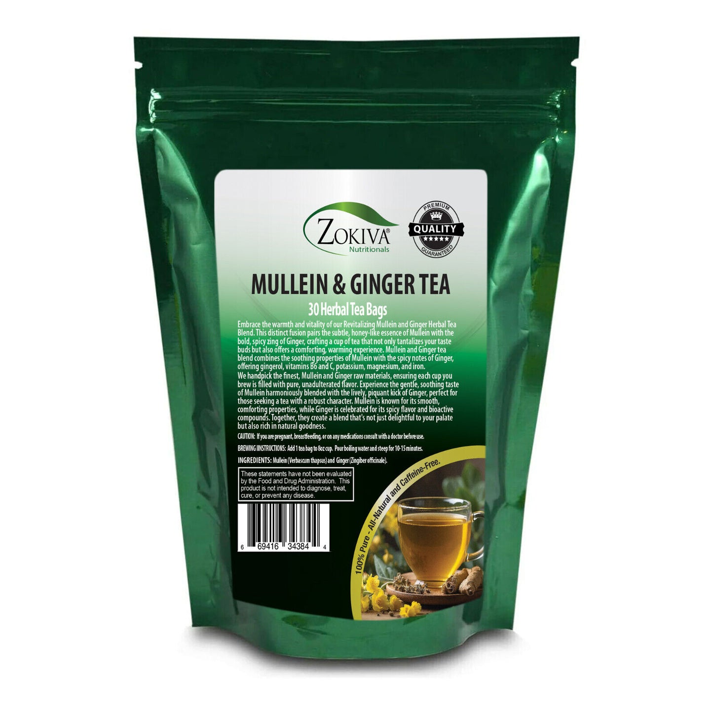 Mullein & Ginger Tea Bags (30) Soothing & Nutritious by Zokiva