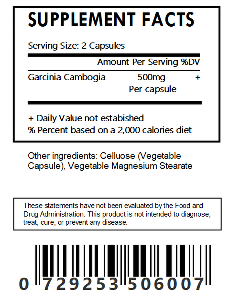 Garcinia Cambogia Extract Powder Capsules 500 Mg Each (60% HCA) Free  