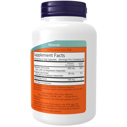 NOW Foods Magnesium & Potassium Aspartate, 120 Veg Capsules