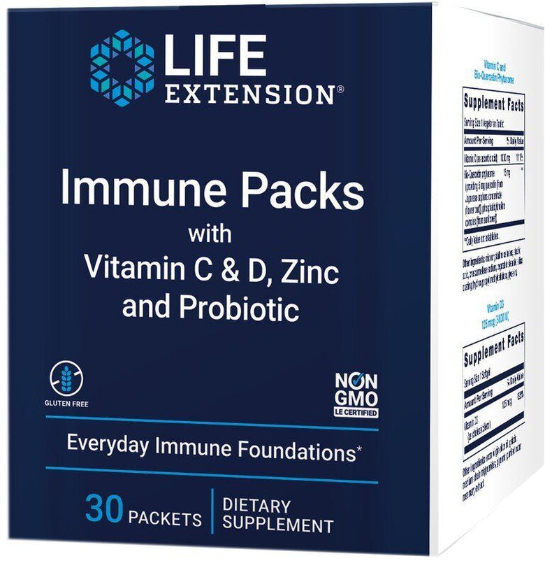 Life Extension Immune Packs with Vitamin C & D, Zinc and Probiotic 30 Packets