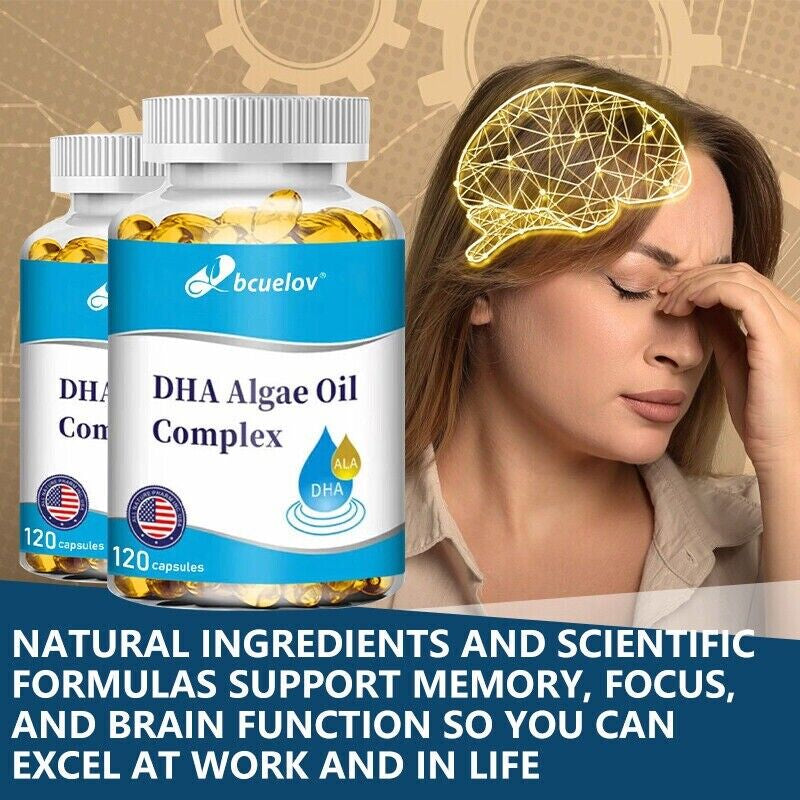 Natural Algae Oil DHA, Easy to Absorb, Brain Tonic - 60/120 Capsules