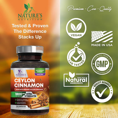 True Organic Ceylon Cinnamon Capsules 1800Mg Highest Potency Blood Sugar Support