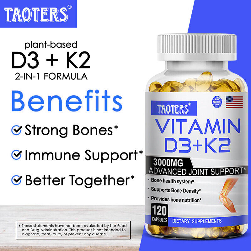 Vitamin K2 D3 Supplement | 30To120 Capsules | 1200 Mg K2 MK7 and 1800 Mg D3