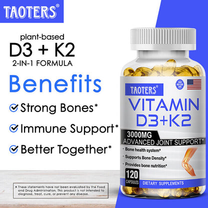 Vitamin K2 D3 Supplement | 30To120 Capsules | 1200 Mg K2 MK7 and 1800 Mg D3