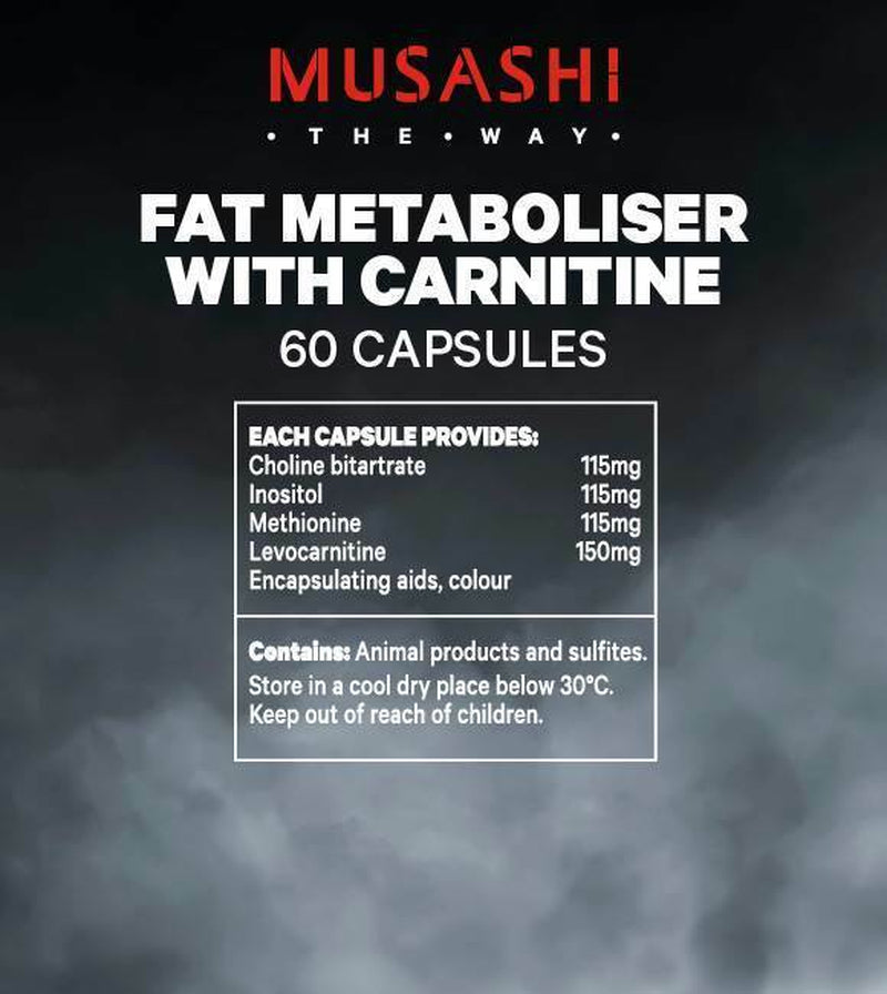 MUSASHI Fat Metaboliser with Carnitine 60 Capsules 115Mg Choline Bitartrate