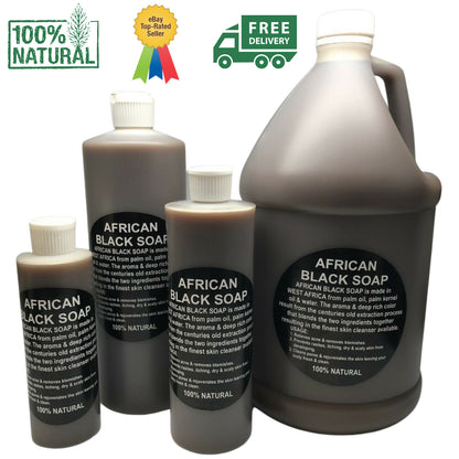 Liquid Raw African Black Soap - 100% Pure & Natural Organic Bath Body Face Wash