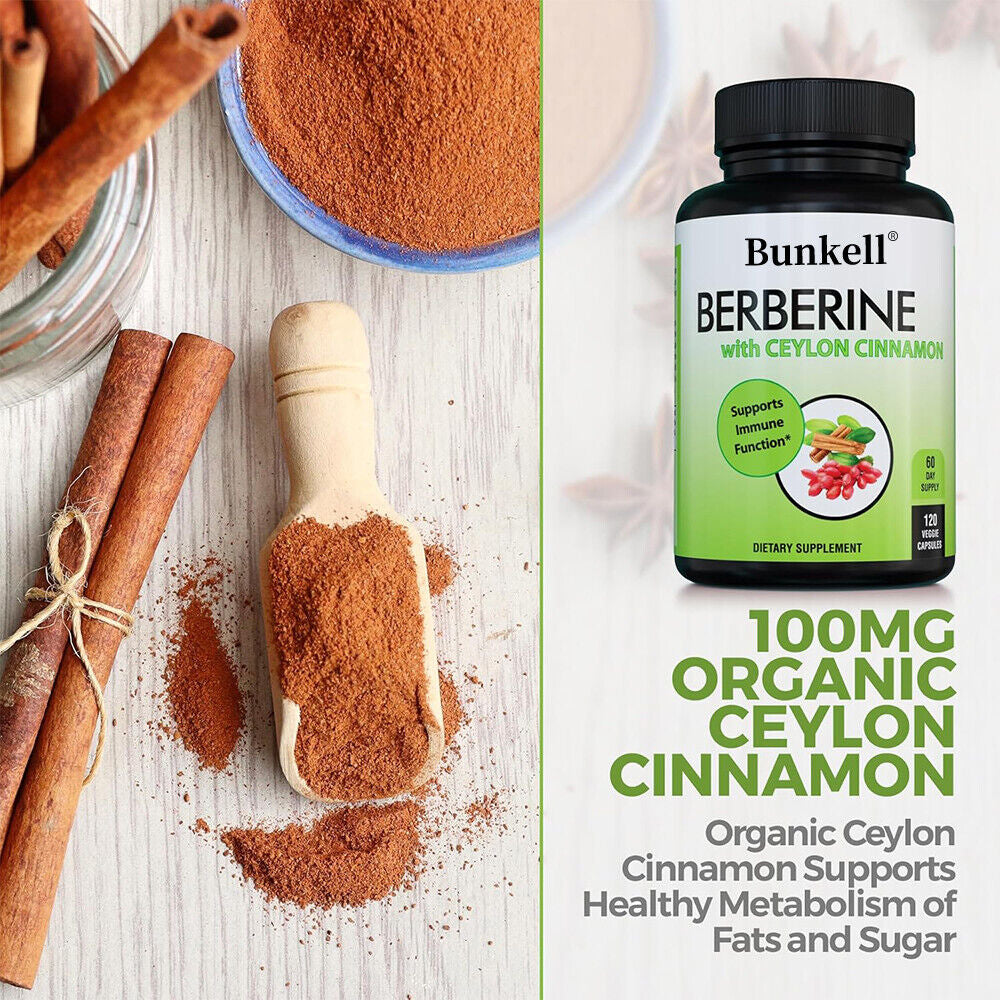 Berberine HCL 1200Mg with Organic Ceylon Cinnamon - Supports Immune Function