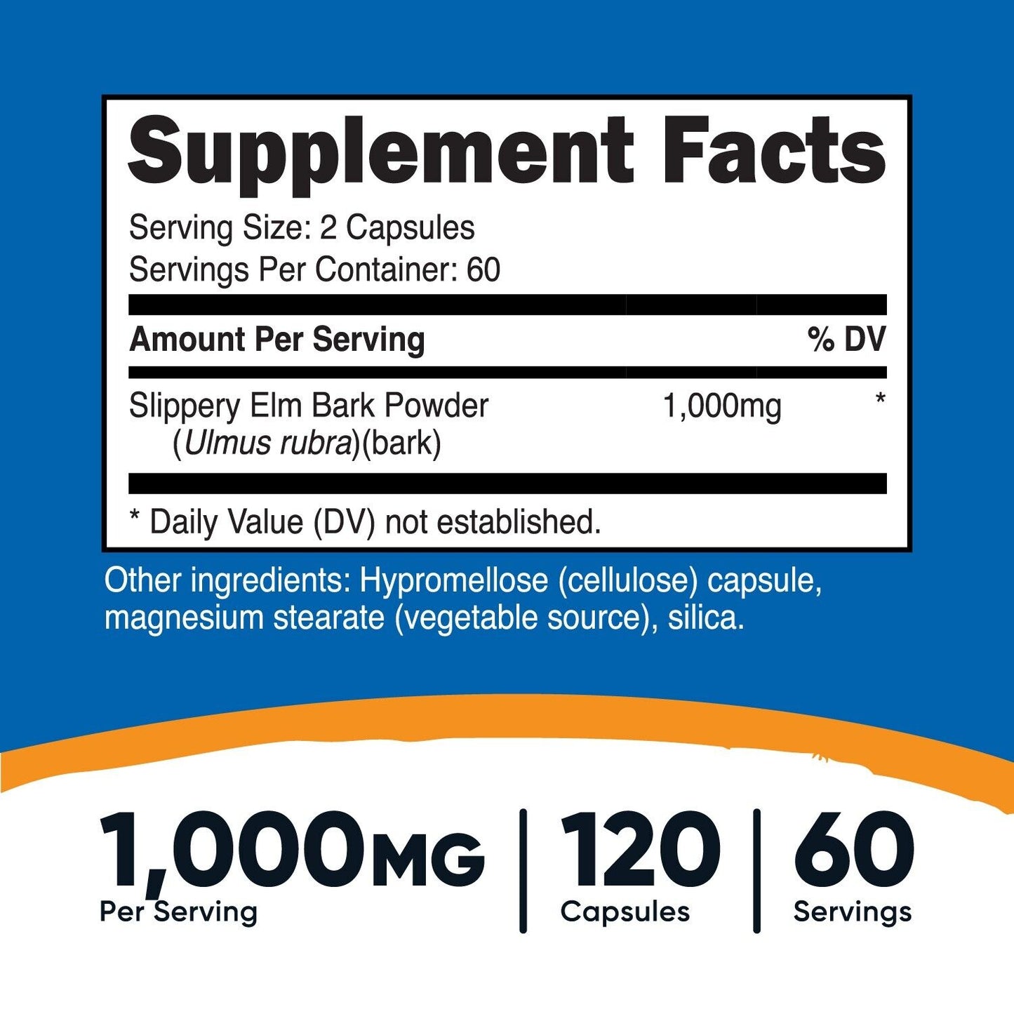 Nutricost Slippery Elm Bark Capsules 1000Mg per Serving, 120 Capsules