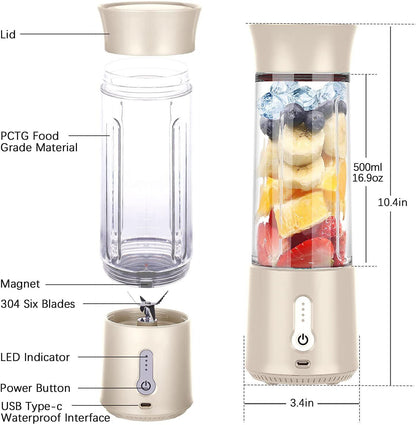 500Ml Portable Electric Blender Juicer USB Smoothie Mixer Bpa-Free Fruit Machine