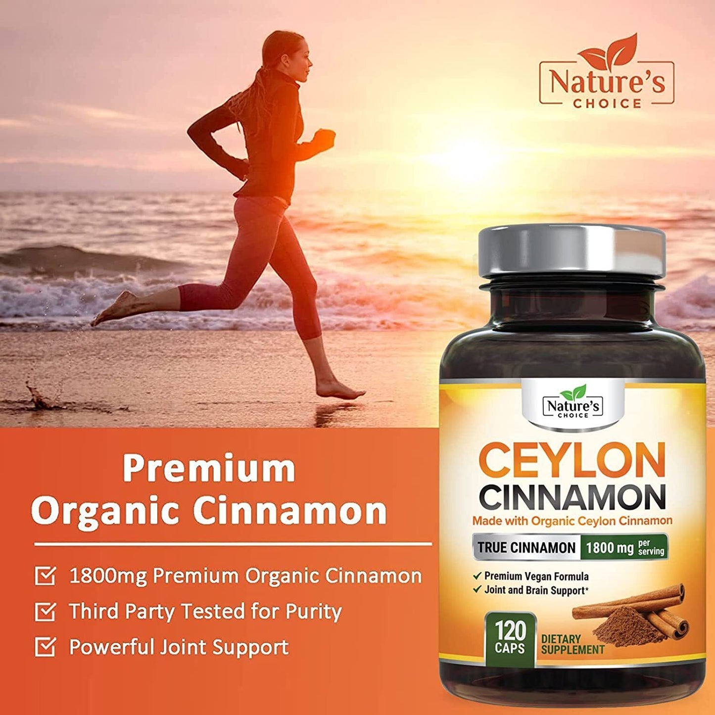 Organic Ceylon Cinnamon Capsules 1800Mg Highest Potency Blood Sugar Support