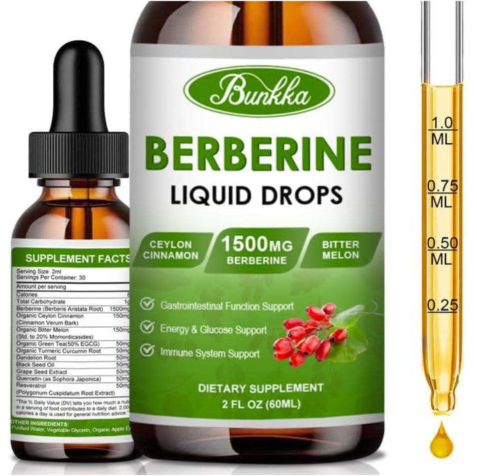 Berberine Supplement 1500Mg Organic Berberine Liquid Drops with Ceylon 2-Pack