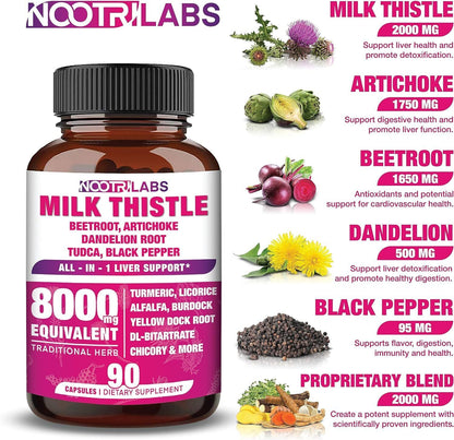 All-In-1 8000Mg Highest Potency Milk Thistle NAC Beetroot Artichoke Dandelion Ro