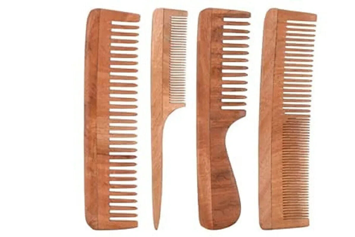 Neem Wooden Comb for Women and Men Hair Growth Anti-Bacterial Set of 4