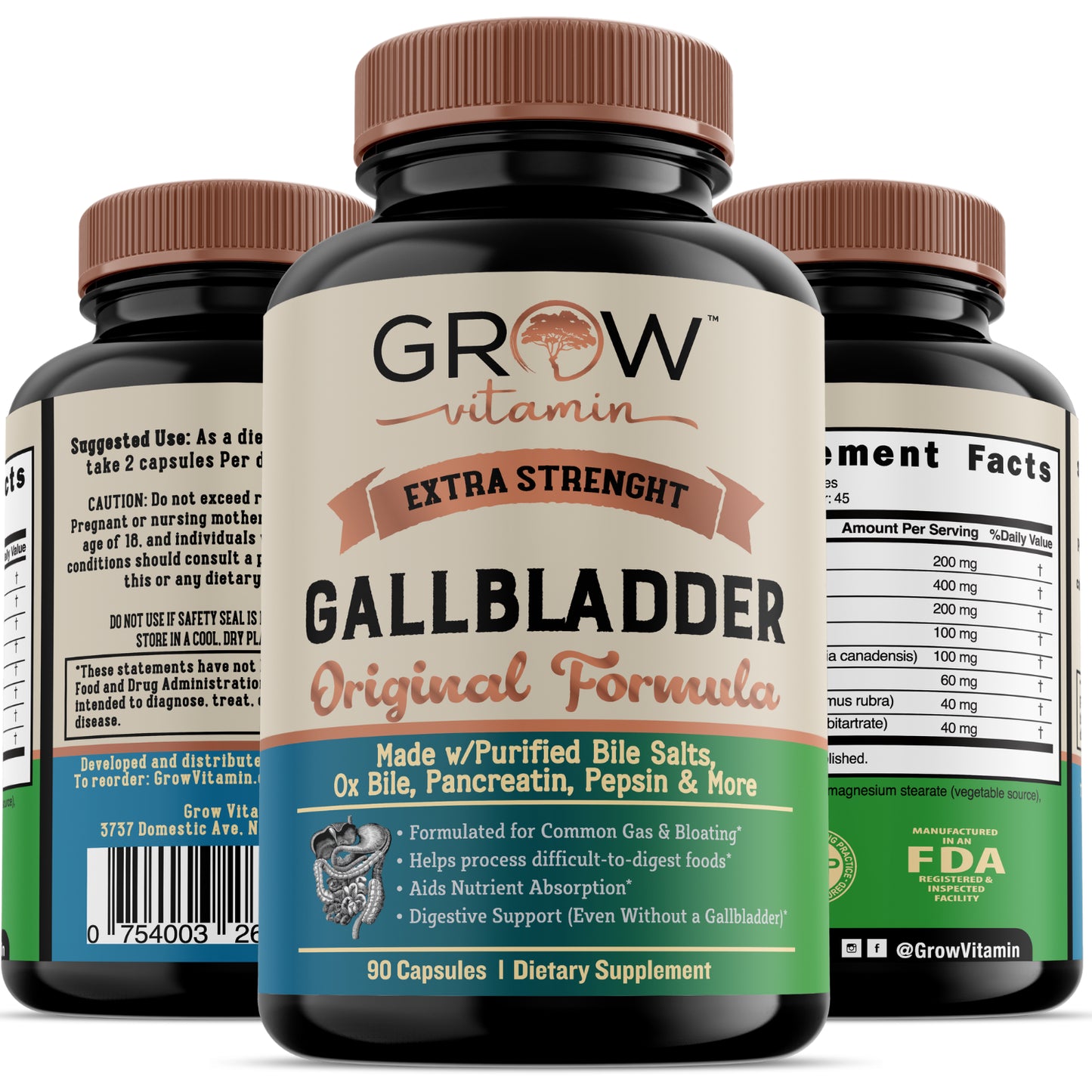 Gallbladder Natural Formula Extra Strength with Bile Salts, Ox Bile, Pancreatin, Pepsin