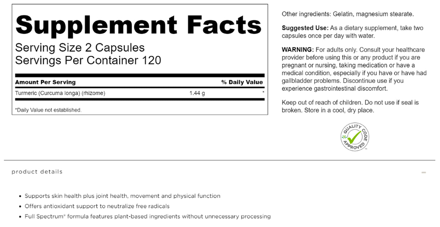 Swanson Turmeric 720Mg 2 X 100 Capsules Digestion