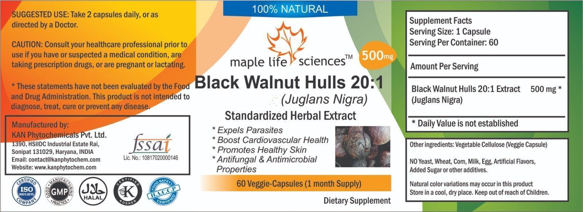 Black Walnut Hulls Extract Capsules Juglans Nigra Kernel for Intestinal Worm