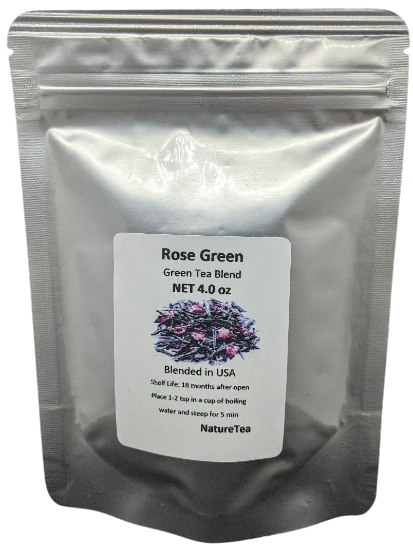 Rose Green Tea - Loose Leaf Blend with Rose Petals, Wild Crafted