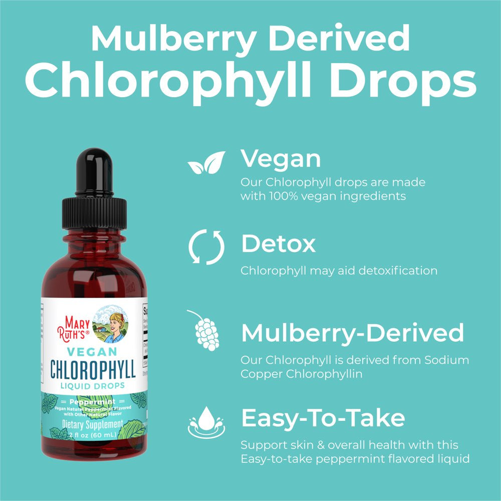 Vegan Chlorophyll Liquid Drops | Skin Nutrient & Detox Support | Vegan, Non-Gmo | 2 Fl Oz / 60 Ml