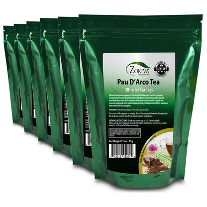 Pau D'Arco Tea Bags 6-Pack (180) Naturally Caffeine Free Premium Herbal Tea Bags