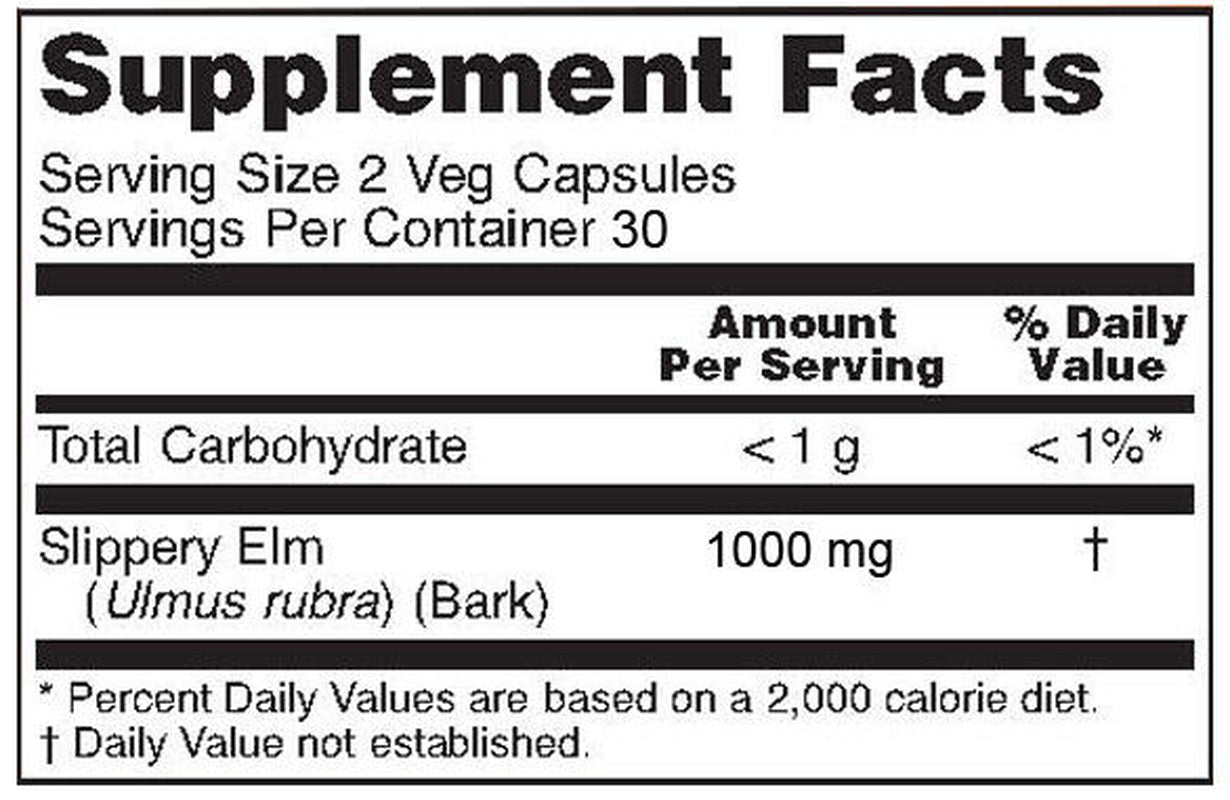 SLIPPERY ELM BARK EXTRACT Capsules 1000Mg Helps Soothe the Throat Cough 120 Cap