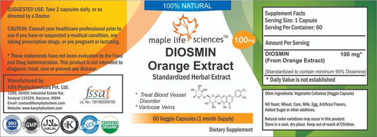 DIOSMINE Orange Extract (95% Diosmine HPLC) Capsules Pure High Quality No Filler