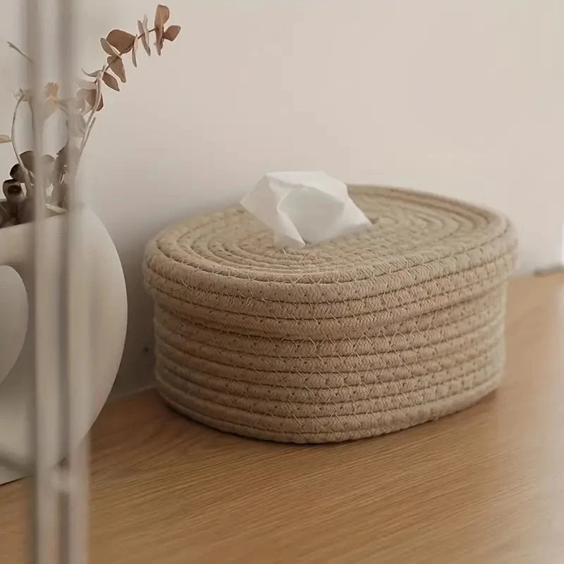 Rope Tissue Box, Wet Tissue Paper Storage Box, Mask Storage Basket, Suitable for Bedroom Living Room Office