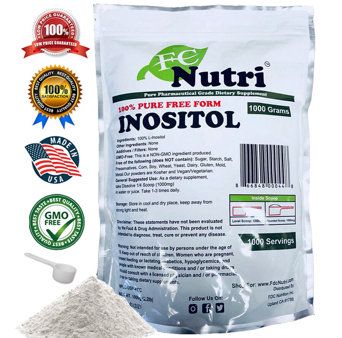 2.2Lb (1000G) 100% PURE INOSITOL POWDER PHARMACEUTICAL GRADE MOOD STRESS ANXIETY