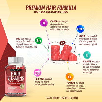 Hair Vitamins Gummies Supplement – Faster Hair Growth Gummy 5000Mcg Biotin, Foli