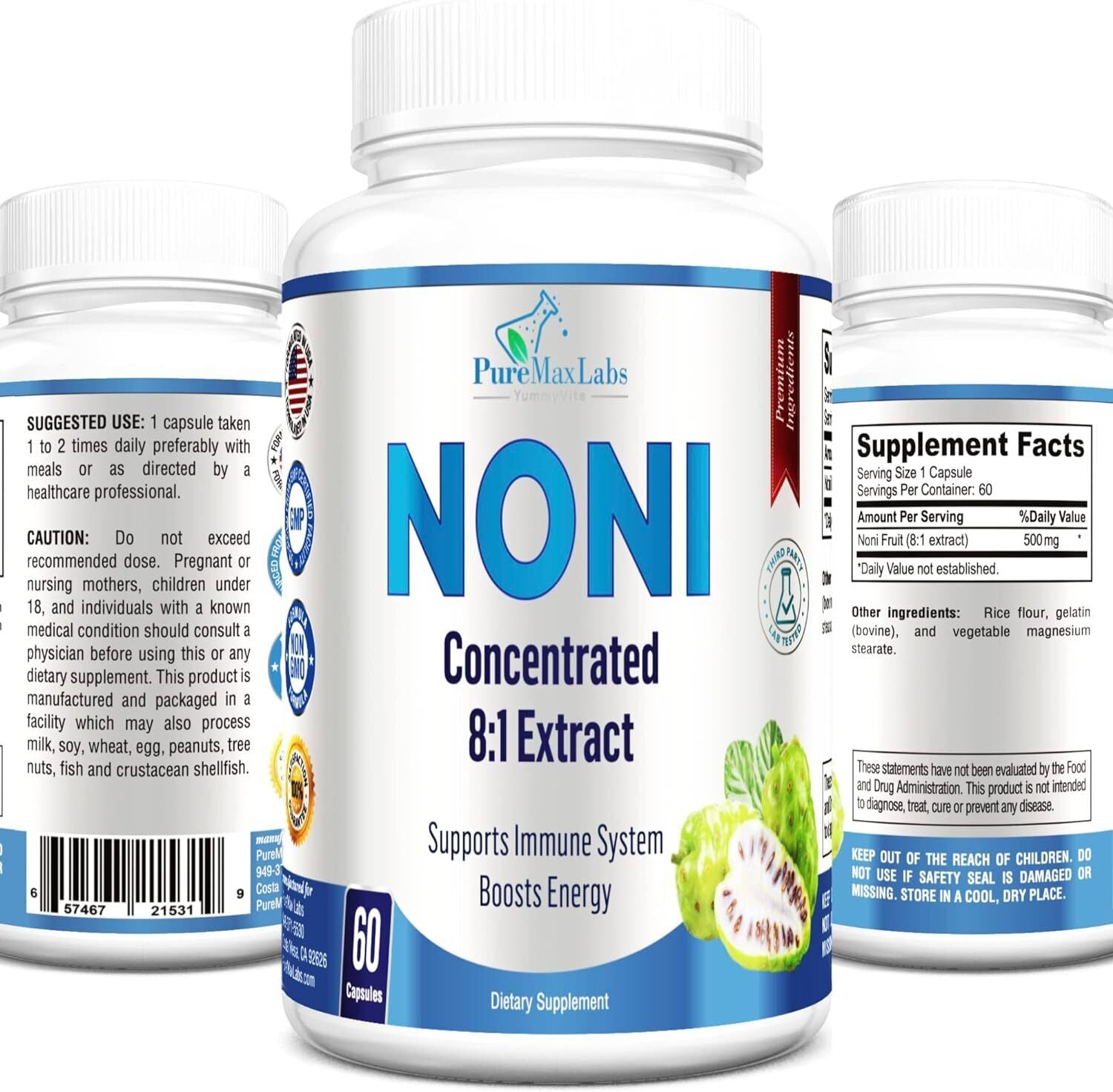 YUMMYVITE Noni Capsules - Concentrated 8:1 Noni Fruit Extract Superfood (Morinda