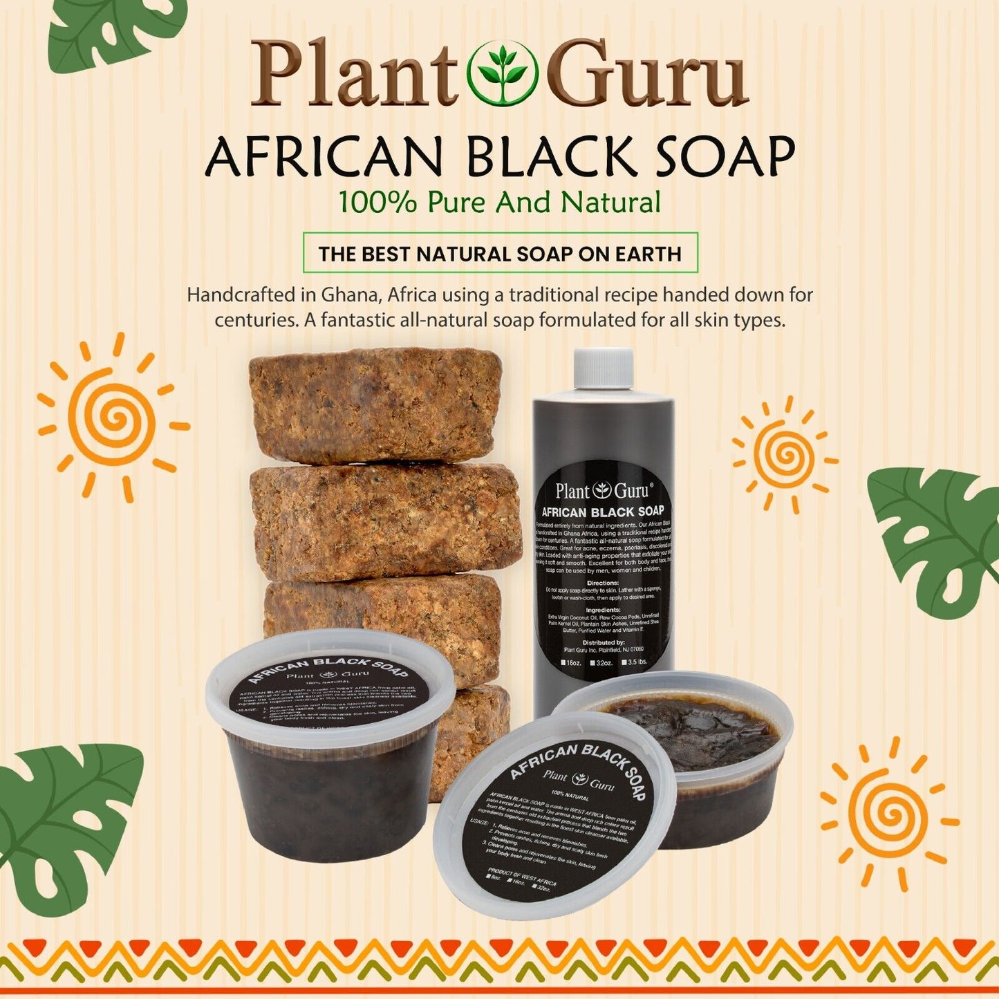 Raw African Black Soap 2 Oz. Bar 100% Pure Natural Organic Ghana Body Face Wash