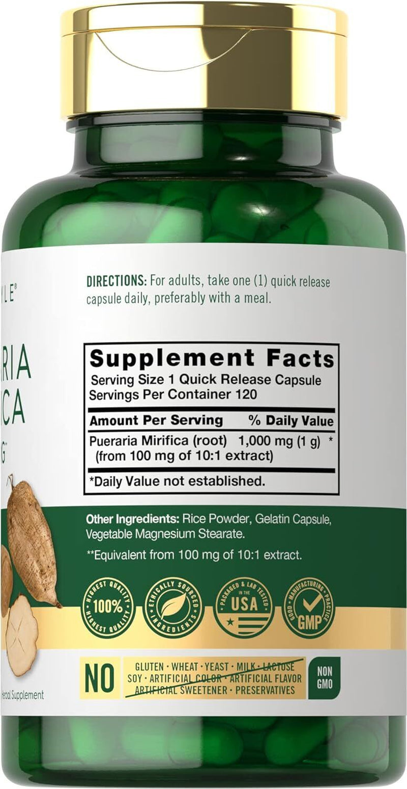 Pueraria Mirifica Capsules | 1000Mg | 120 Capsules | Non-Gmo & Gluten Free | By