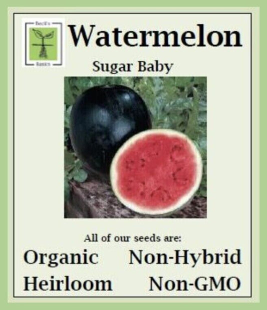 Watermelon (Sugar Baby) Seeds - ORGANIC, NON-GMO, NON-HYRID, HEIRLOOM SEEDS