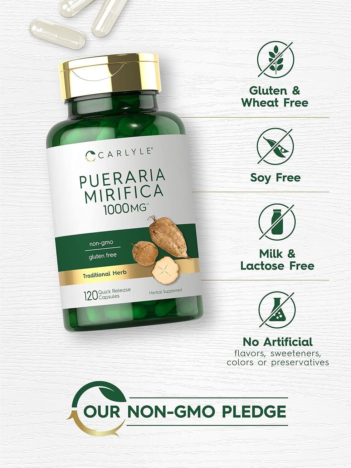 Pueraria Mirifica Capsules | 1000Mg | 120 Capsules | Non-Gmo & Gluten Free | By