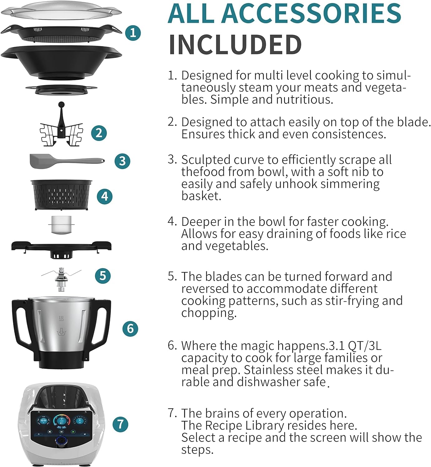 Smart Food Processor All-In-One Auto Cooking Machine,3.5L Capacity,600+ Online R