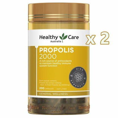 2 X Healthy Care Propolis 2000Mg 200 Capsules Healthycare Total 400 Caps