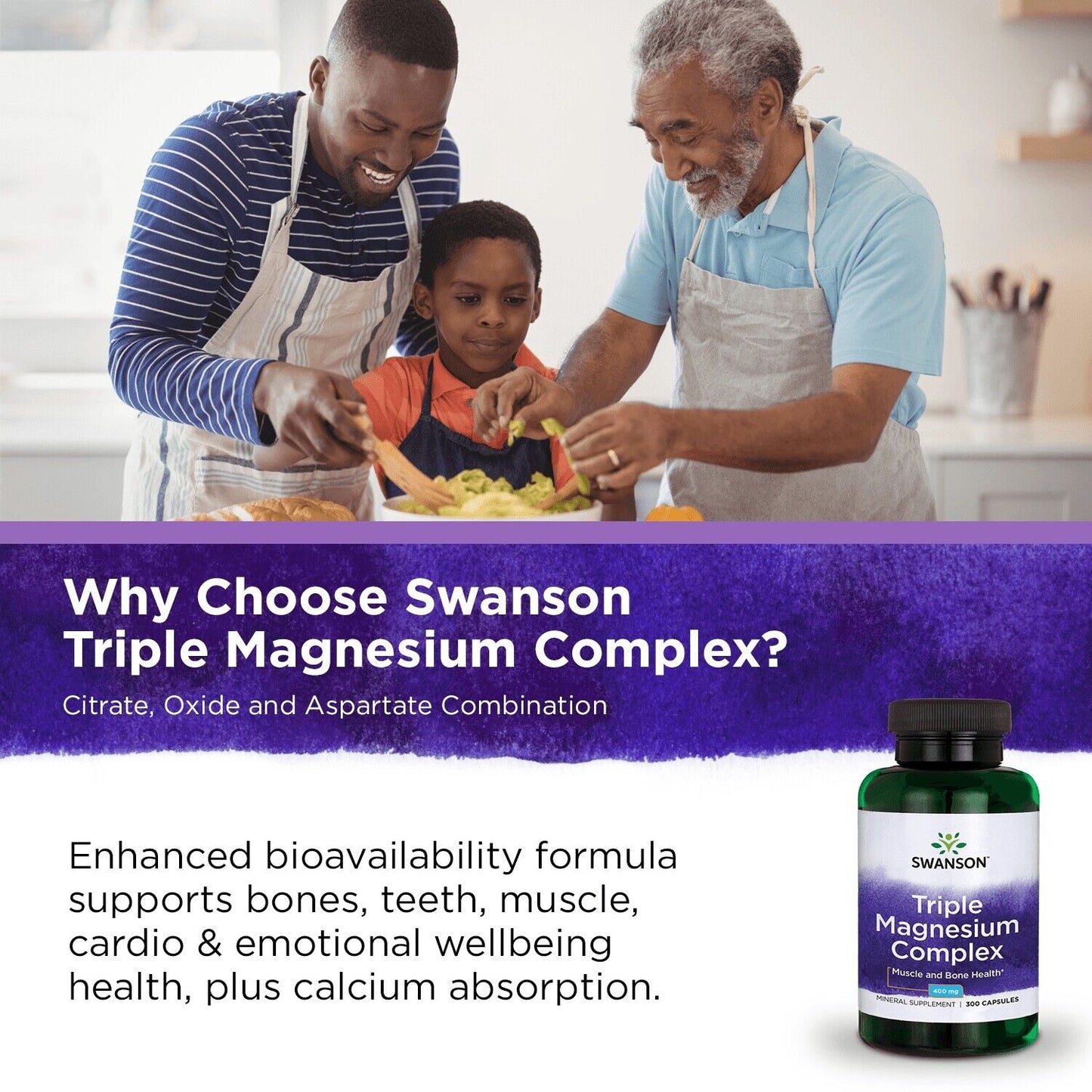 Swanson Triple Magnesium Complex Capsules, 400 Mg, 300 Count