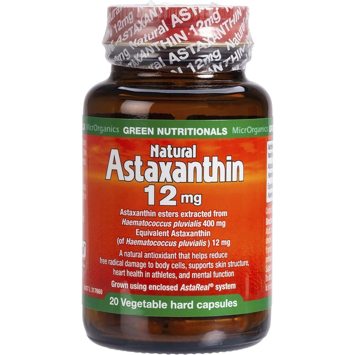 GREEN NUTRITIONALS Natural Astaxanthin Vegan Capsules (12Mg) 20